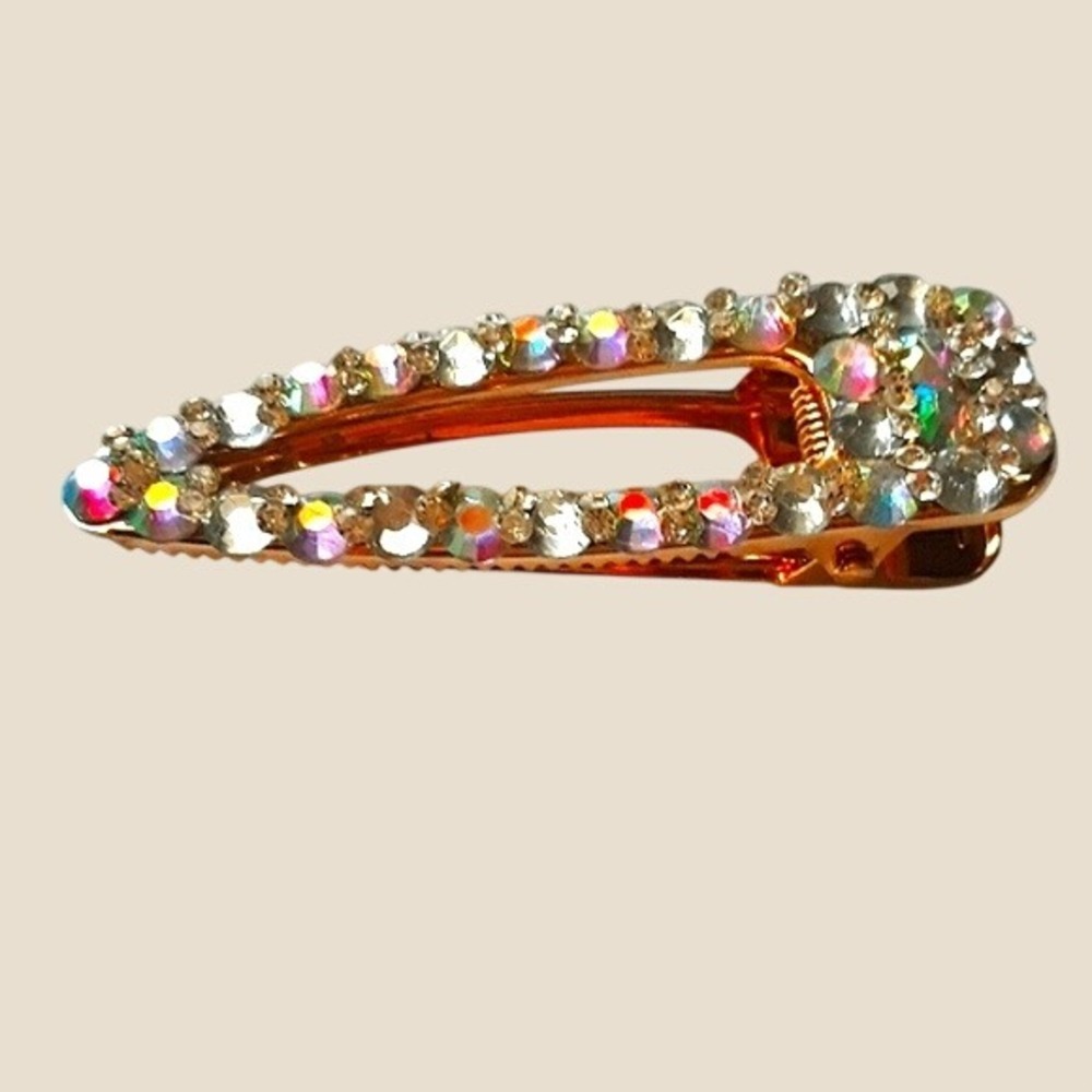 Fashion Gold‎ Tone AB Iridescent Rhinestone Hair Clips 2pc Set Barrette